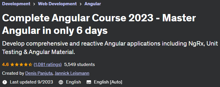 Complete Angular Course 2023 - Master Angular in only 6 days