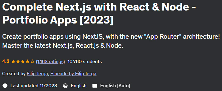 Complete Next.js with React & Node - Portfolio Apps (2023)
