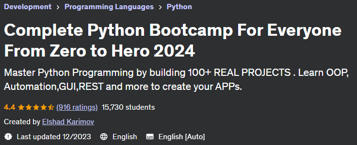 Complete Python Bootcamp For Everyone From Zero to Hero 2024