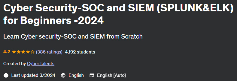 Cyber ​​Security-SOC and SIEM (SPLUNK&ELK) for Beginners -2024