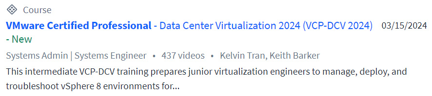 VMware Certified Professional - Data Center Virtualization 2024 (VCP-DCV 2024) vSphere 8