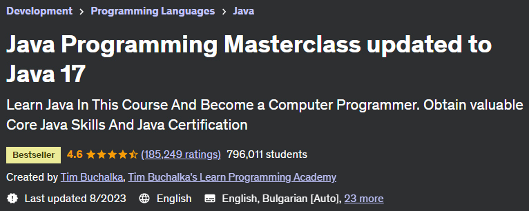 Java Programming Masterclass updated to Java 17