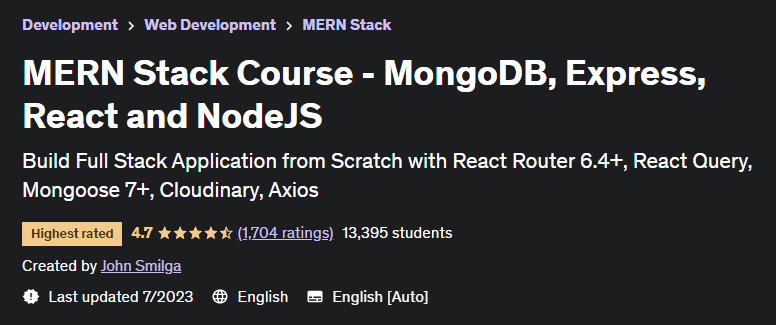 MERN Stack Course - MongoDB, Express, React and NodeJS