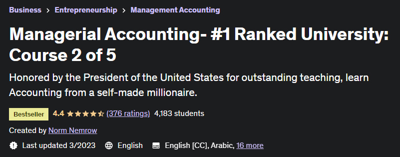 Managerial Accounting- #1 Ranked University: Course 2 of 5