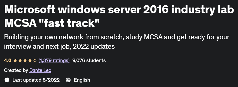 Microsoft windows server 2016 industry lab MCSA "fast track"