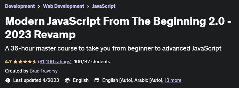 Modern JavaScript From The Beginning 2.0 - 2023 Revamp
