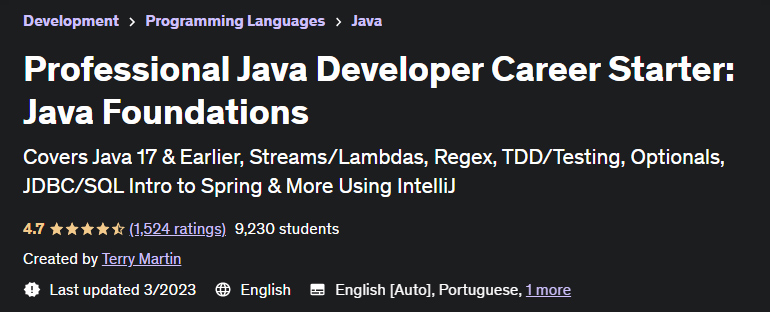 Professional Java Developer Career Starter: Java Foundations