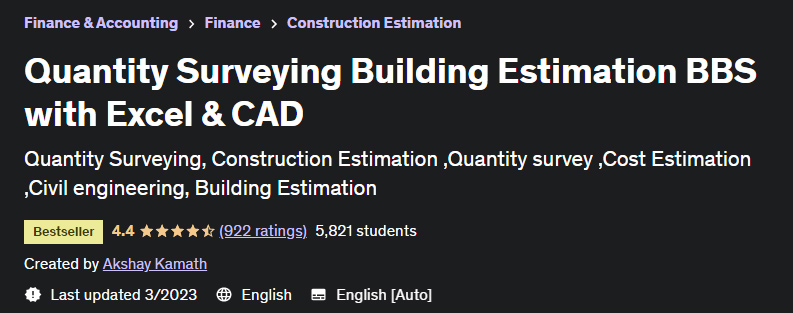 Quantity Surveying Building Estimation BBS with Excel & CAD