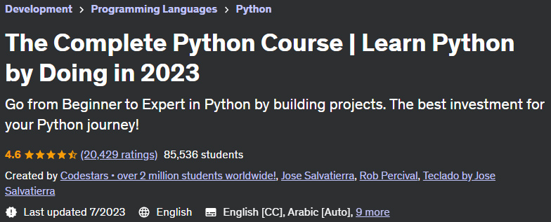 The Complete Python Course |  Learn Python by Doing in 2023