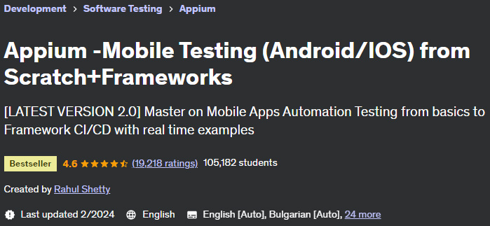 Appium - Mobile Testing (Android/IOS) from Scratch+Frameworks