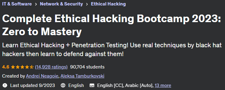 Complete Ethical Hacking Bootcamp 2023: Zero to Mastery