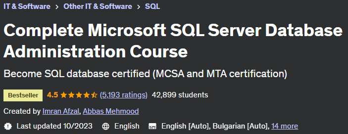 Complete Microsoft SQL Server Database Administration Course