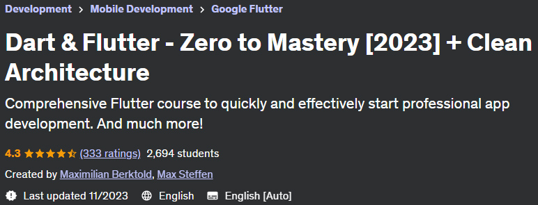 Dart & Flutter - Zero to Mastery (2023) + Clean Architecture
