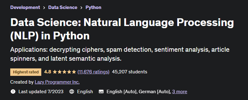 Data Science: Natural Language Processing (NLP) in Python