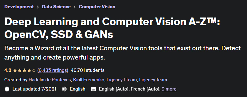 Deep Learning and Computer Vision AZ™ OpenCV, SSD & GANs