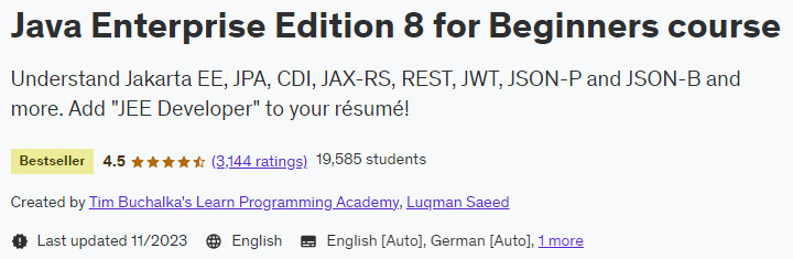 Java Enterprise Edition 8 for Beginners course