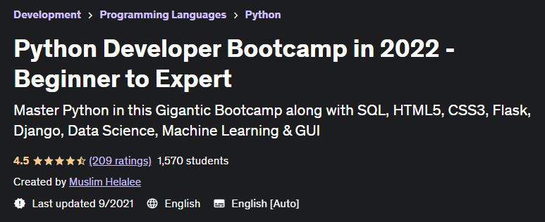 Python Developer Bootcamp in 2022 - Beginner to Expert