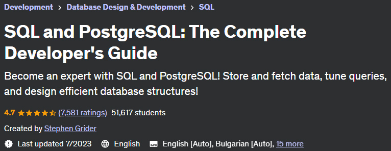 SQL and PostgreSQL: The Complete Developer's Guide