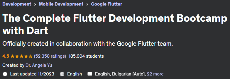 The Complete Flutter Development Bootcamp with Dart