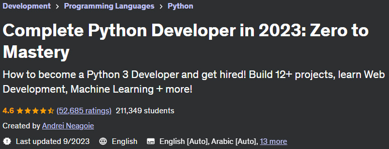 Complete Python Developer in 2023: Zero to Mastery