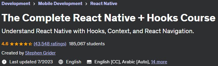 The Complete React Native + Hooks Course