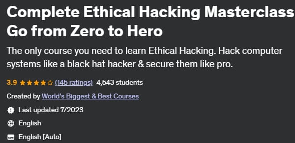 Complete Ethical Hacking Masterclass: Go from Zero to Hero 