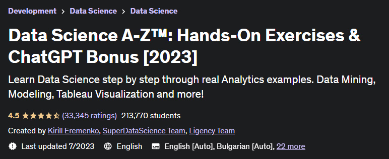 Data Science AZ™: Hands-On Exercises & ChatGPT Bonus (2023)