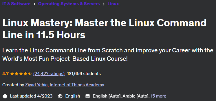 Linux Mastery: Master the Linux Command Line in 11.5 Hours