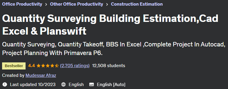 Quantity Surveying Building Estimation, Cad Excel & Planswift