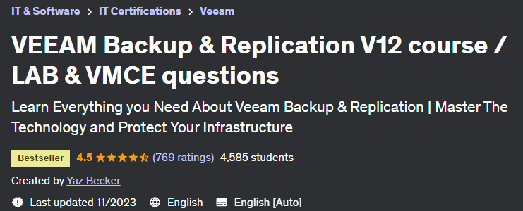 VEEAM Backup & Replication V12 course / LAB & VMCE questions